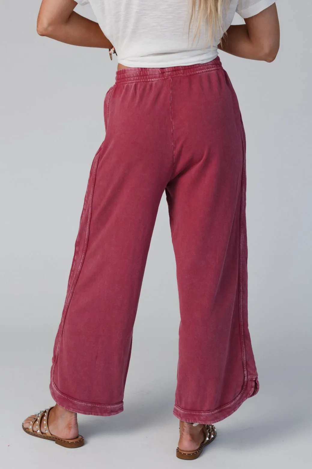 So Comfy Wide Leg Pant Cropped Length - Burgundy