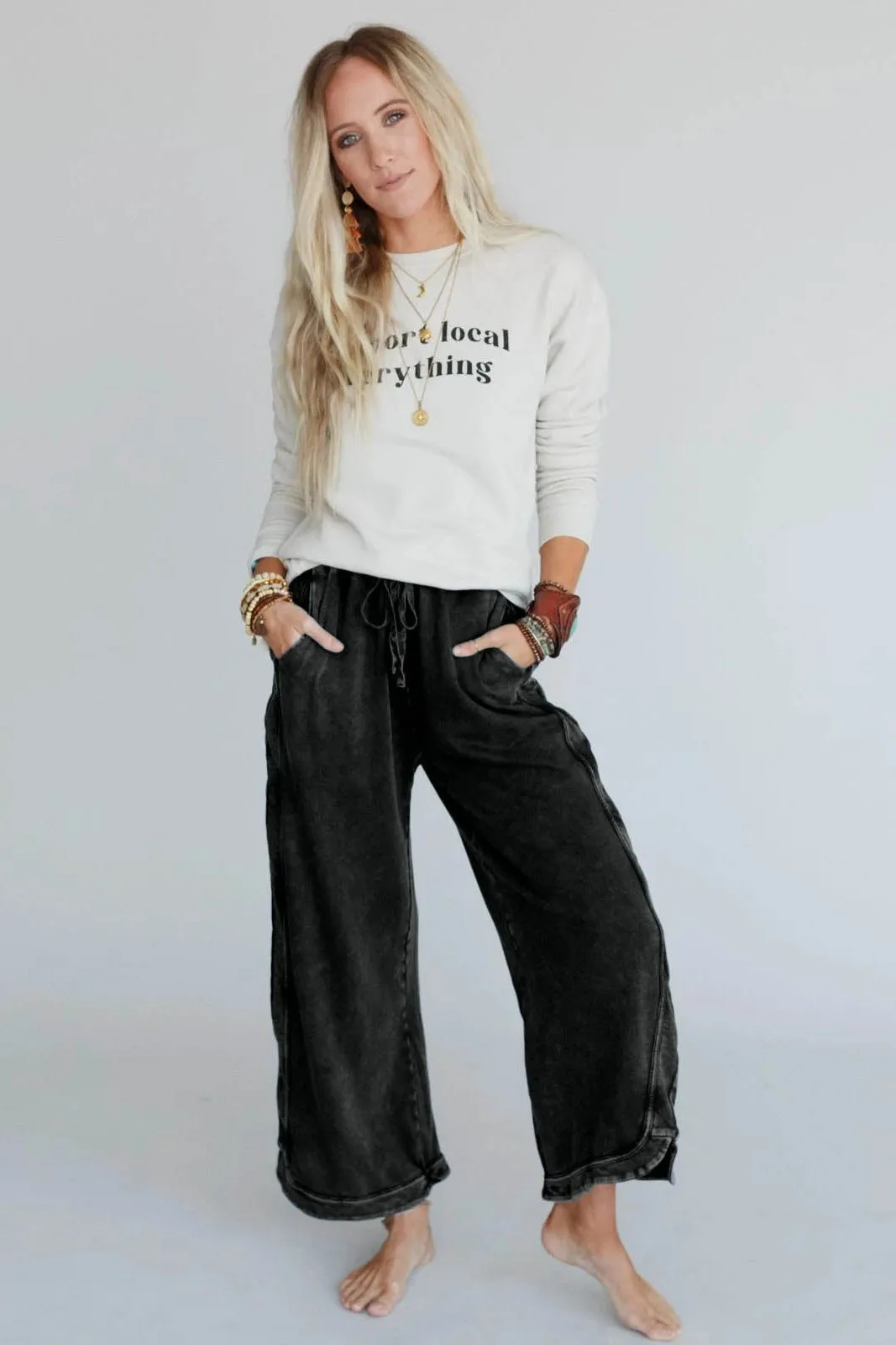 So Comfy Wide Leg Pant Cropped Length - Charcoal