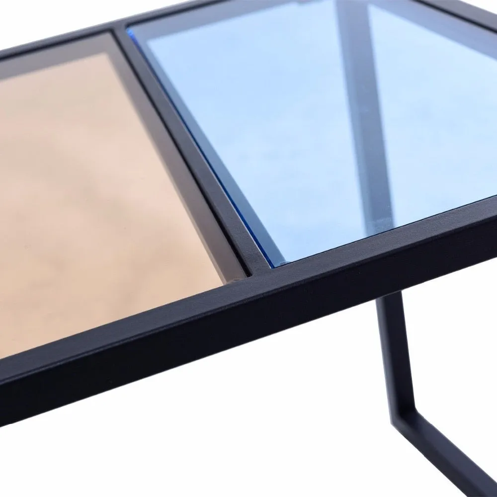Square Side End Table Tempered Glass Top Metal Frame