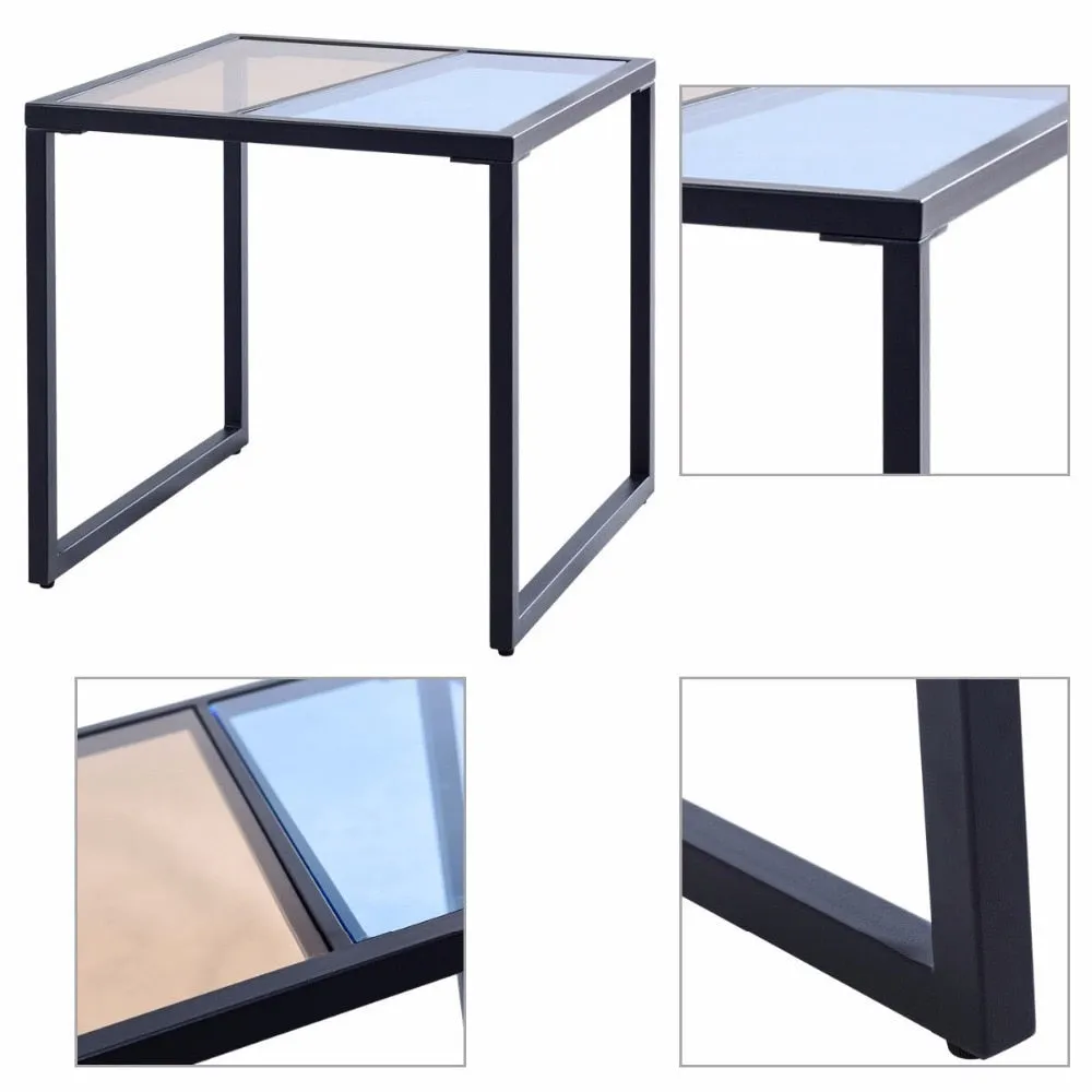 Square Side End Table Tempered Glass Top Metal Frame