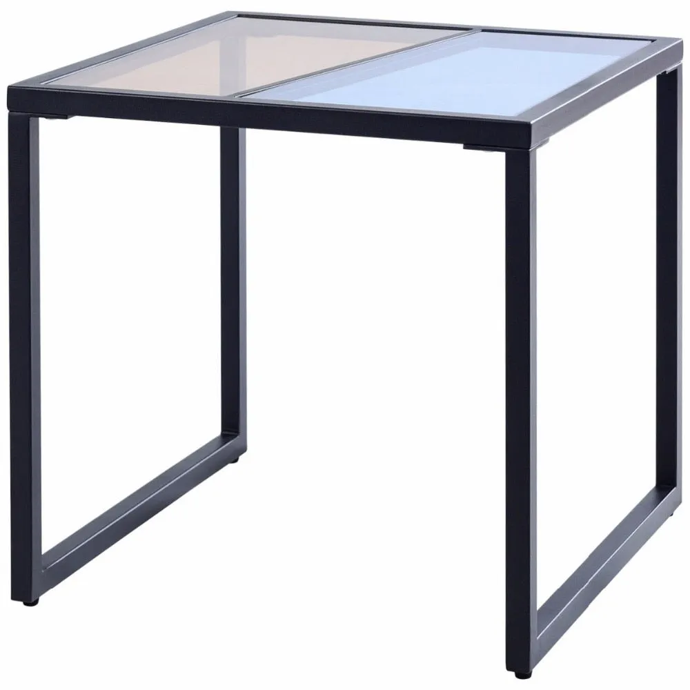 Square Side End Table Tempered Glass Top Metal Frame