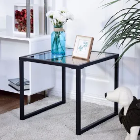 Square Side End Table Tempered Glass Top Metal Frame