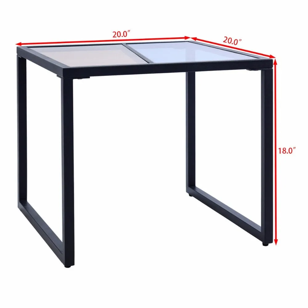 Square Side End Table Tempered Glass Top Metal Frame