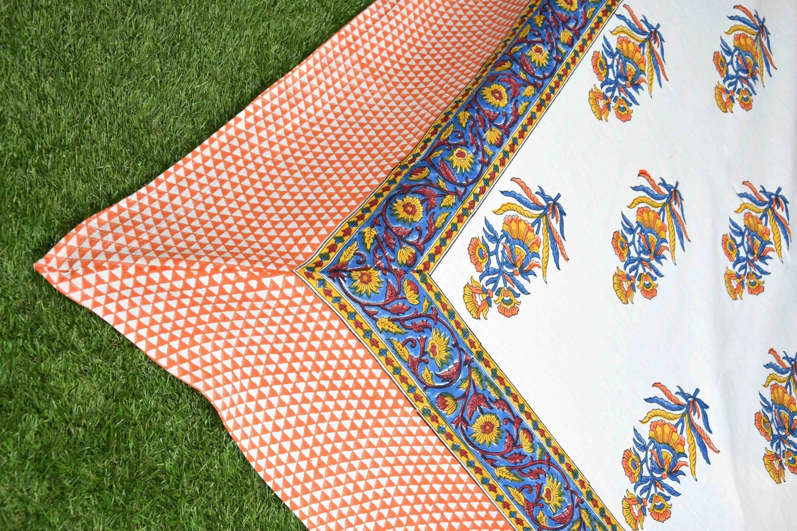 Tangerine Skie Premium Cotton Hand Block Print Bedsheet