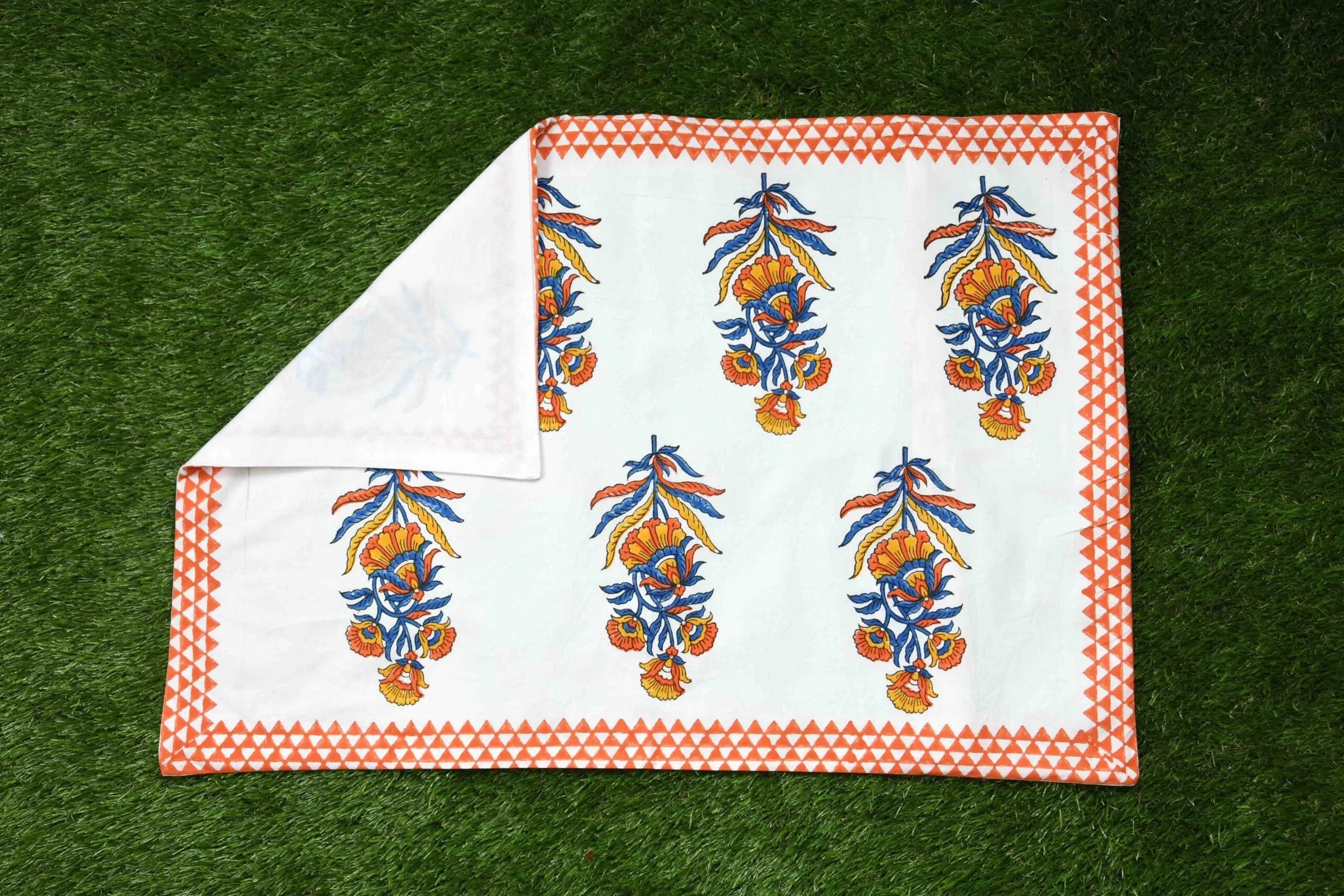 Tangerine Skie Premium Cotton Hand Block Print Bedsheet