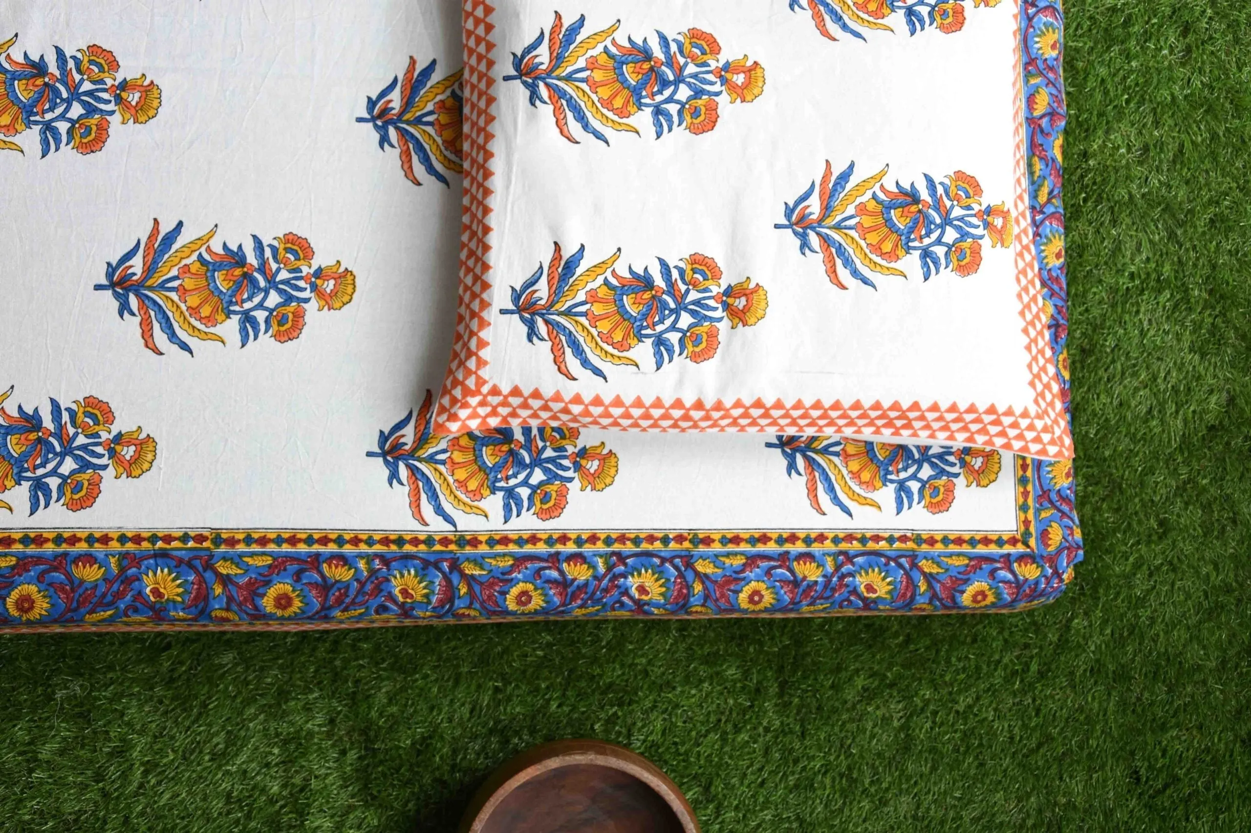 Tangerine Skie Premium Cotton Hand Block Print Bedsheet
