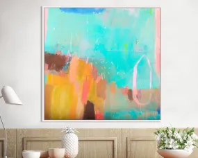 Teal Original apartment decor painting, living room designer inspired lighthouse art, nordic style living room decor