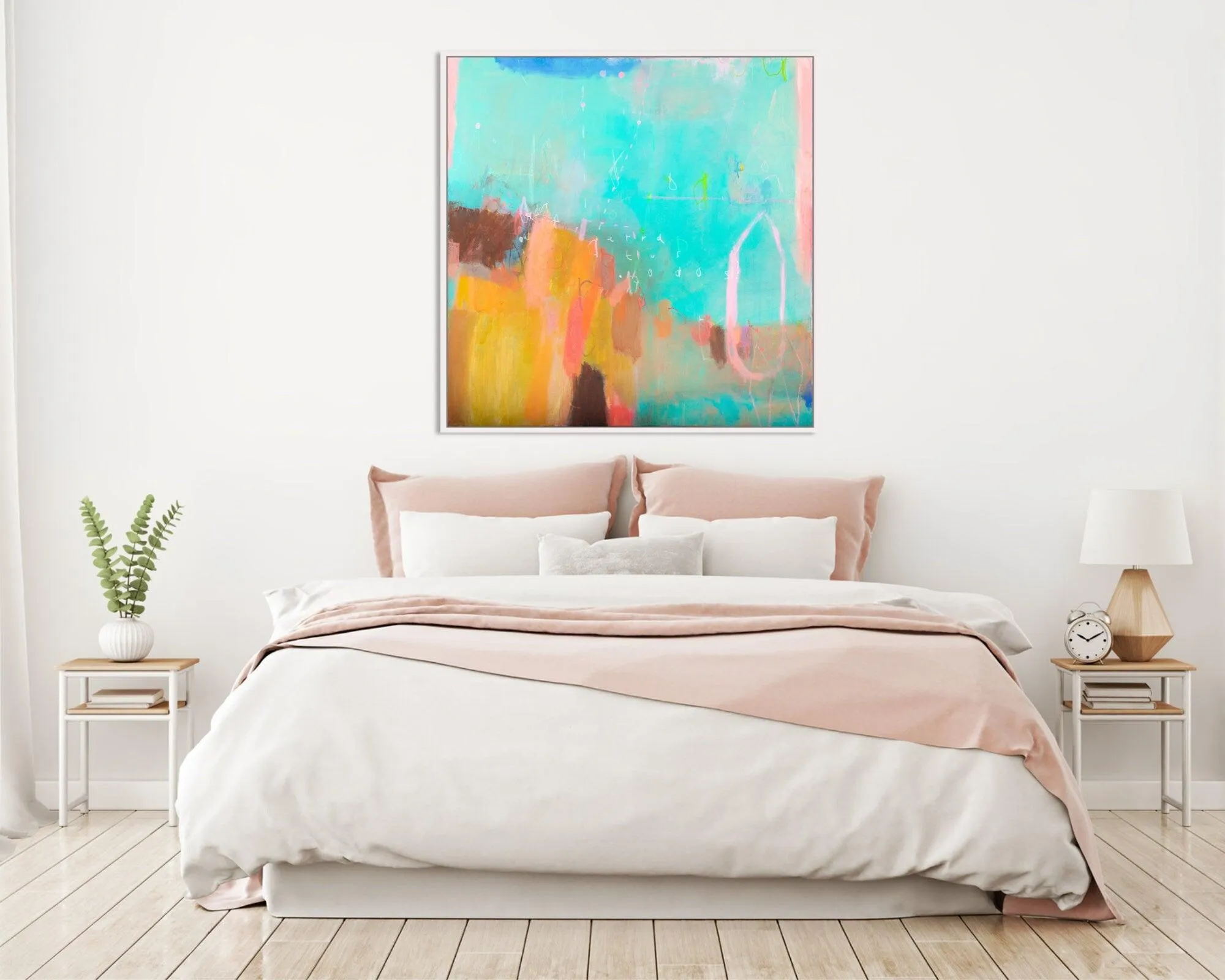 Teal Original apartment decor painting, living room designer inspired lighthouse art, nordic style living room decor