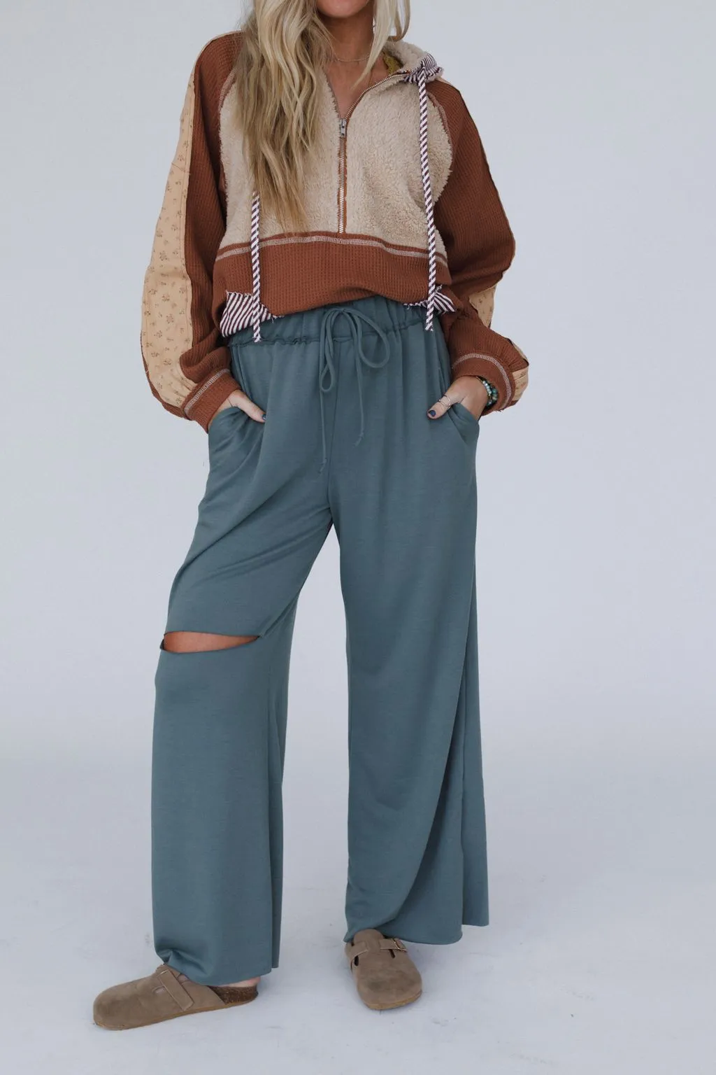 The Nest Cora Wide Leg Pants - Light Olive