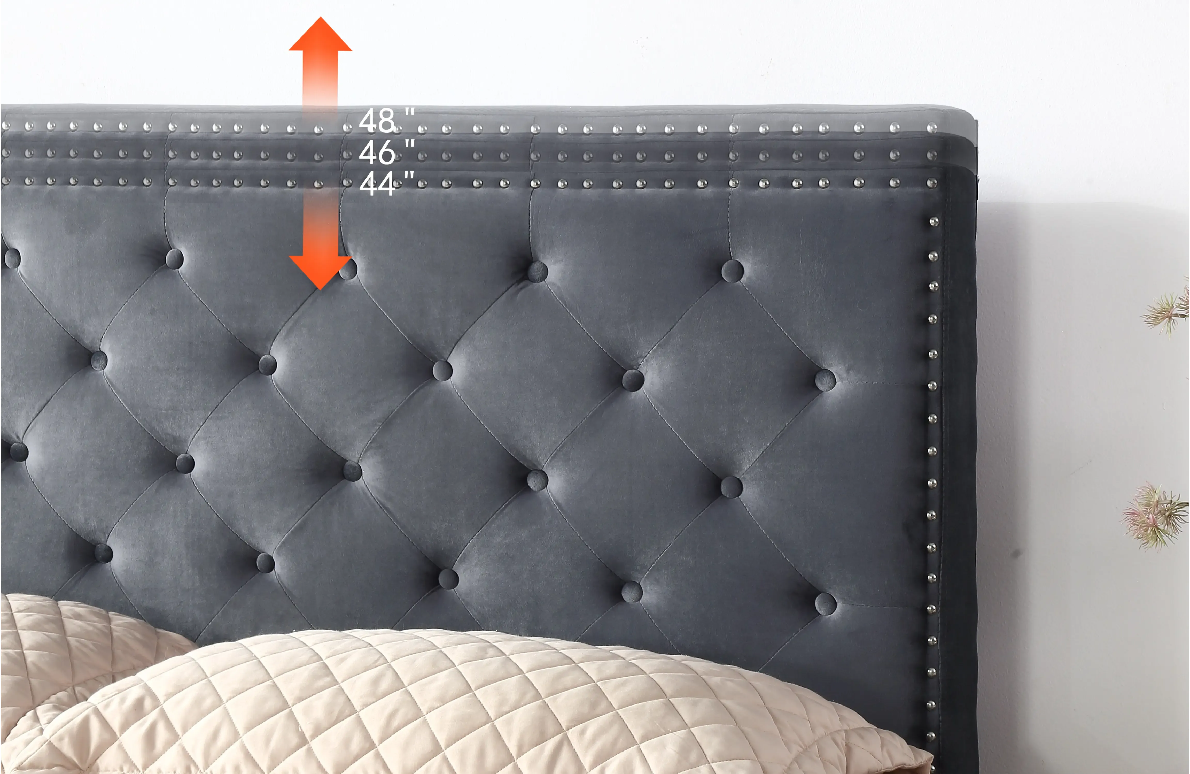 The Velour - Hand Tufted Luxury Upholstered Platform Bed - 48" Tall Adjustable Headboard in Suede Velour