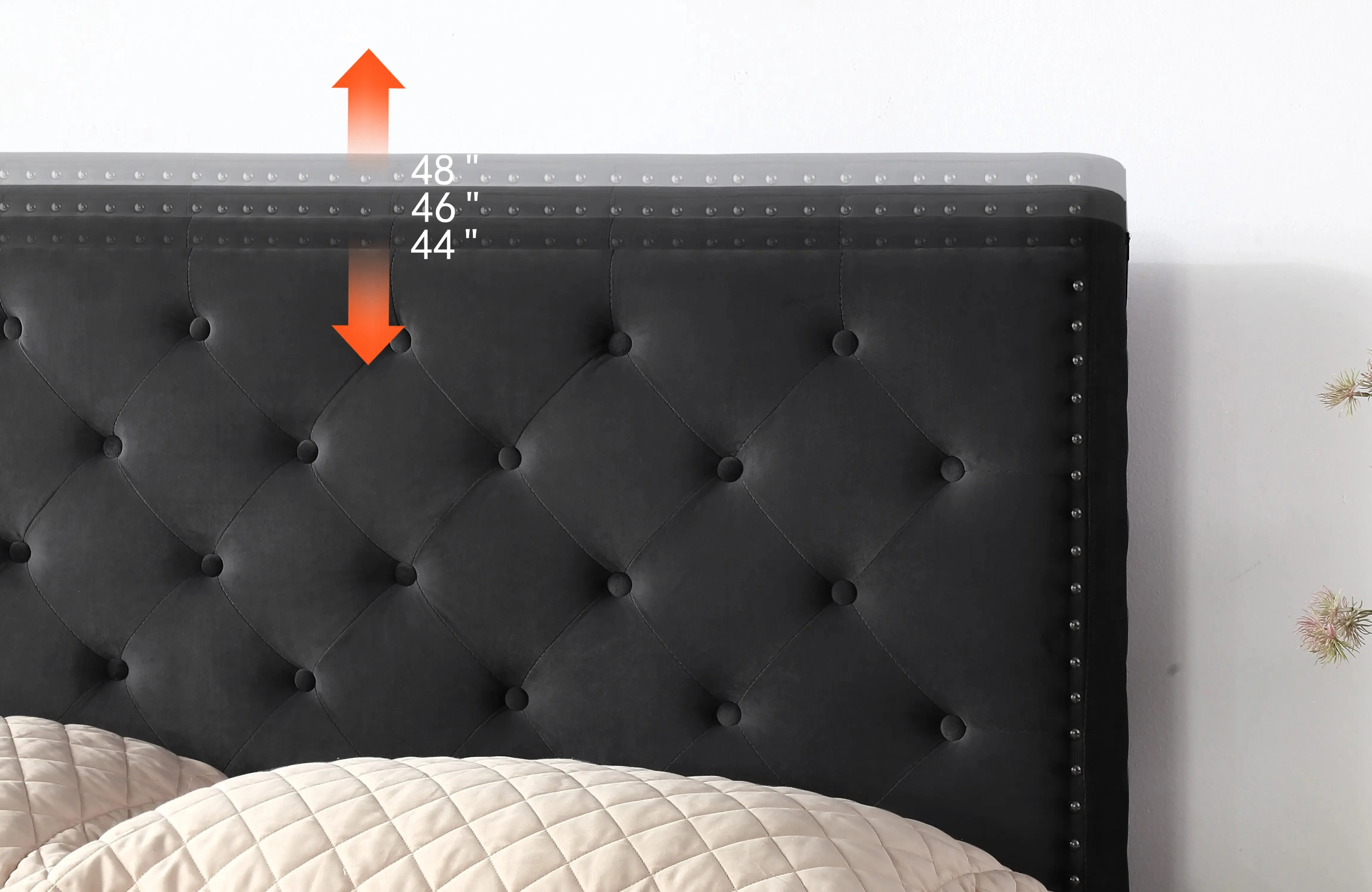 The Velour - Hand Tufted Luxury Upholstered Platform Bed - 48" Tall Adjustable Headboard in Suede Velour