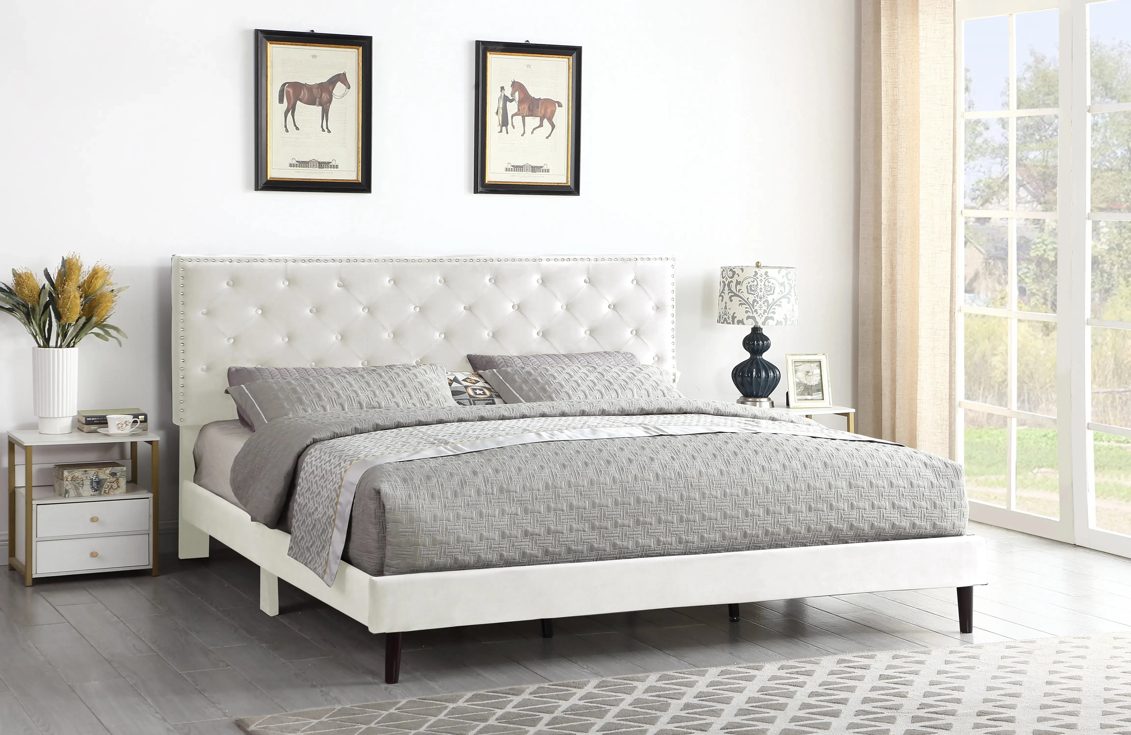 The Velour - Hand Tufted Luxury Upholstered Platform Bed - 48" Tall Adjustable Headboard in Suede Velour