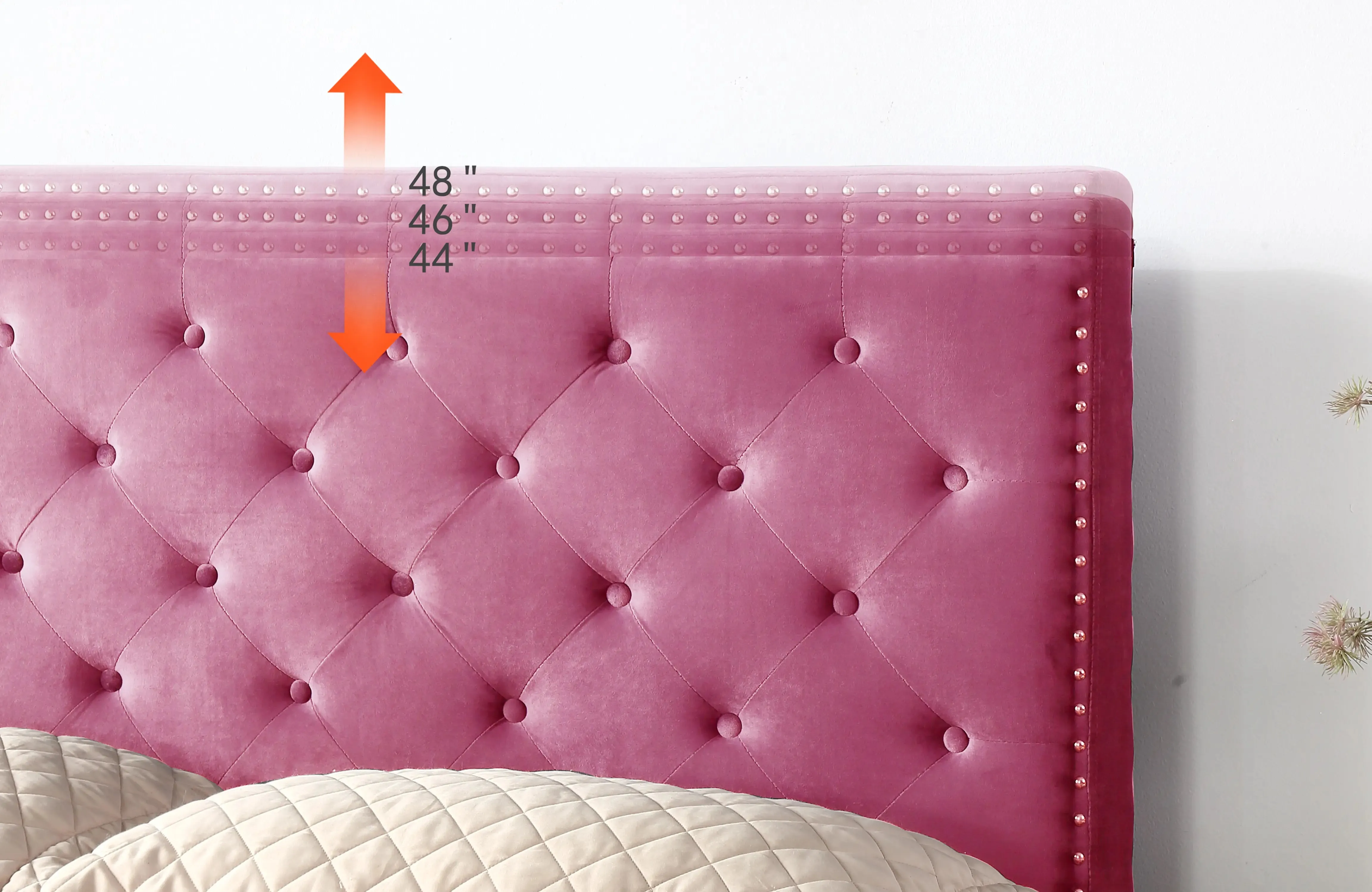 The Velour - Hand Tufted Luxury Upholstered Platform Bed - 48" Tall Adjustable Headboard in Suede Velour