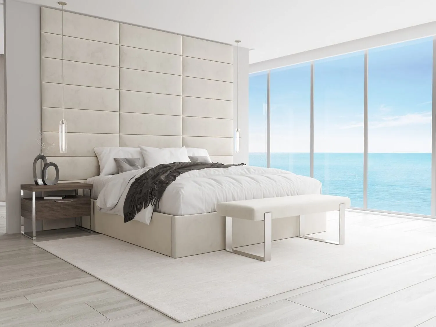 Vant Upholstered Bedroom Bench - Brushed Nickel Legs