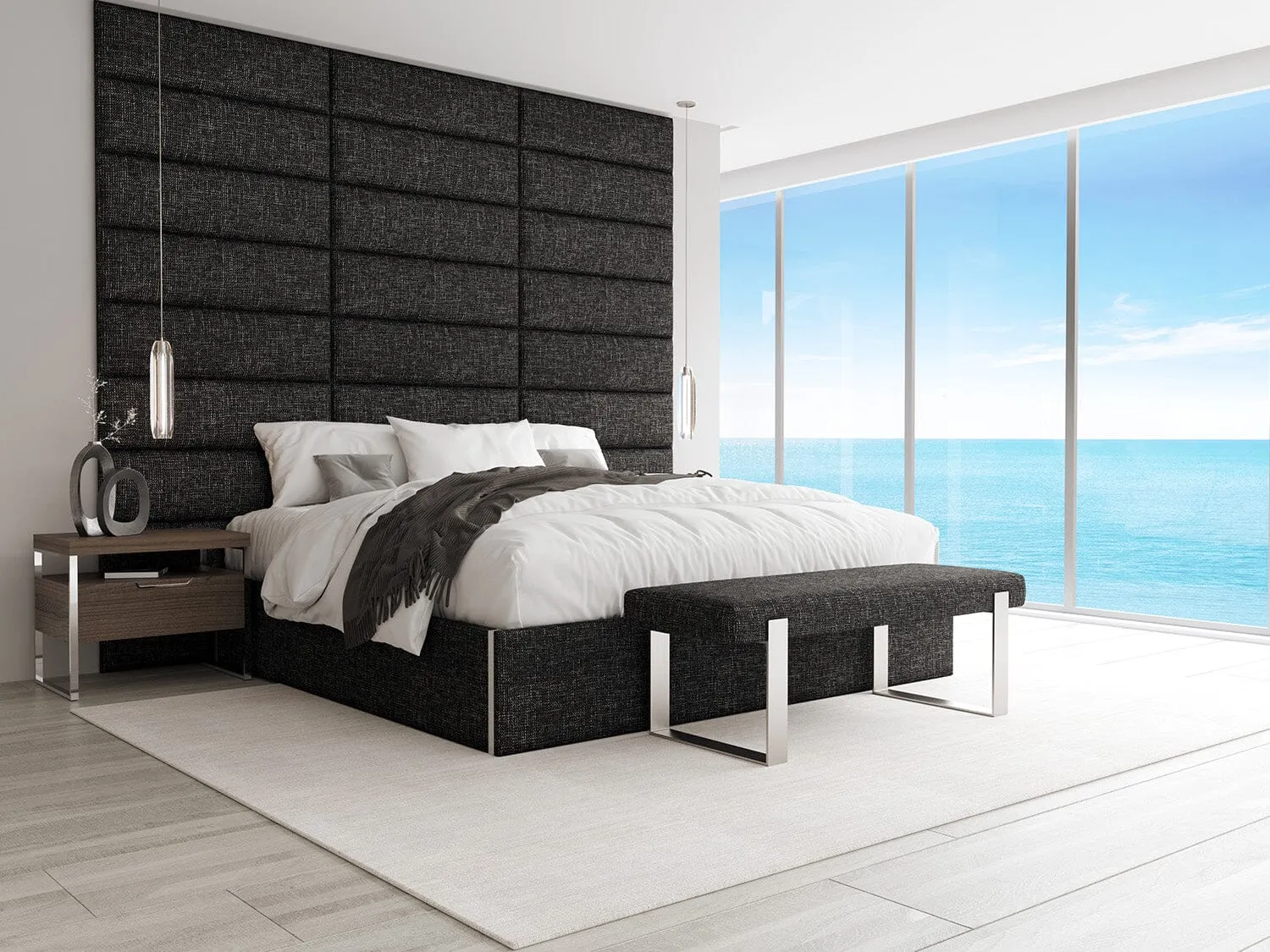 Vant Upholstered Bedroom Bench - Brushed Nickel Legs
