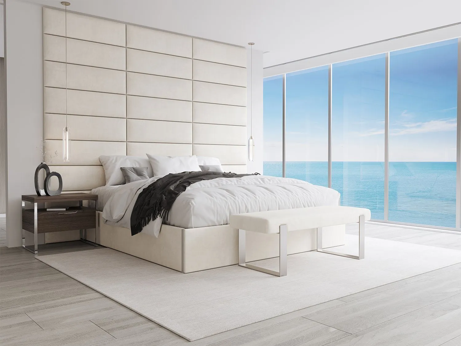 Vant Upholstered Bedroom Bench - Brushed Nickel Legs