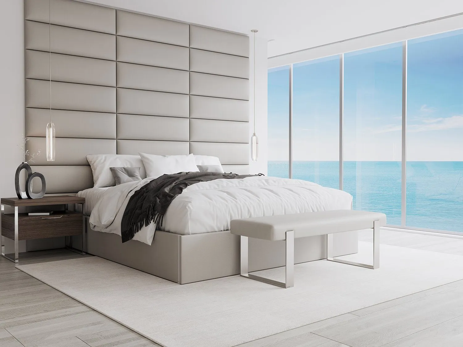 Vant Upholstered Bedroom Bench - Brushed Nickel Legs