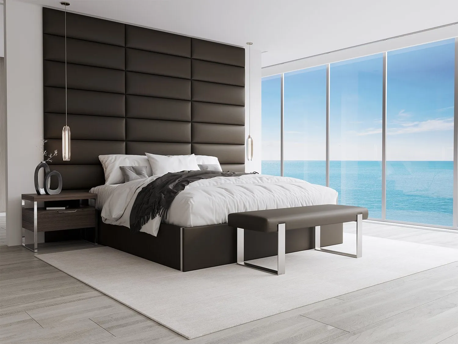 Vant Upholstered Bedroom Bench - Brushed Nickel Legs
