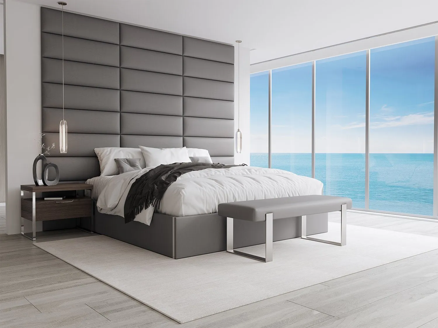 Vant Upholstered Bedroom Bench - Brushed Nickel Legs