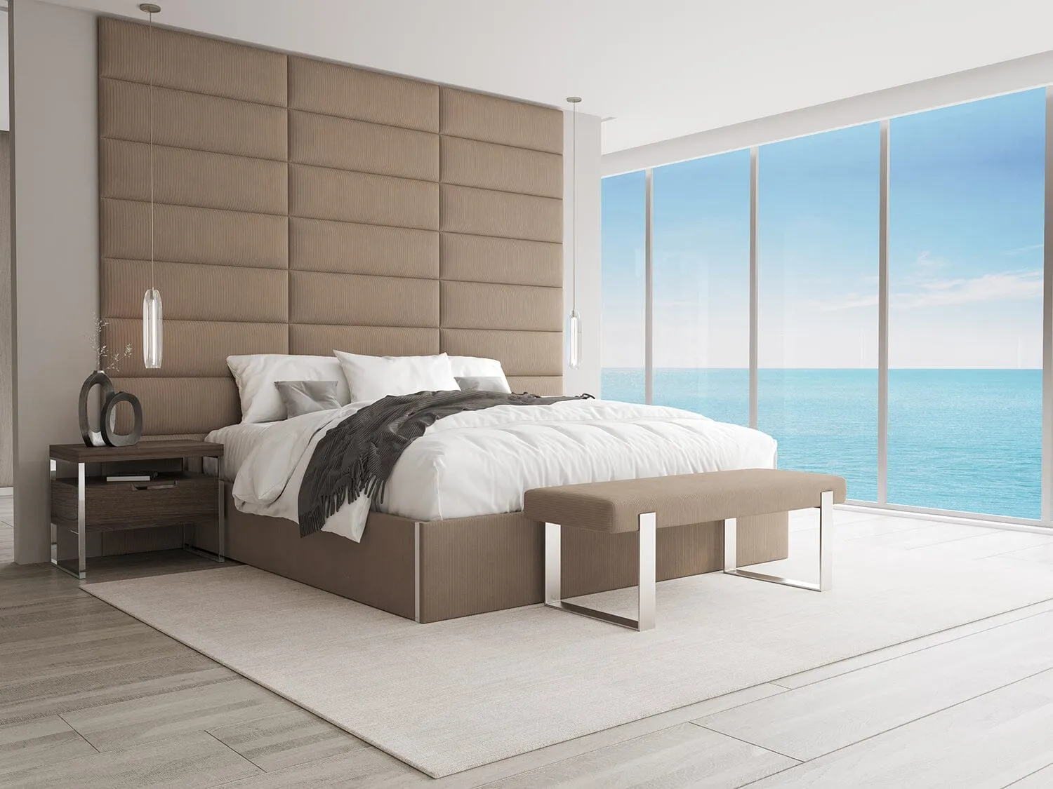 Vant Upholstered Bedroom Bench - Brushed Nickel Legs