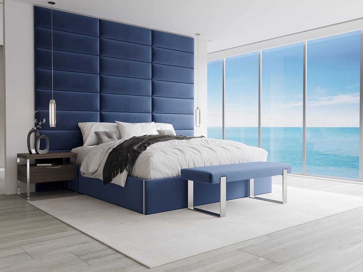 Vant Upholstered Bedroom Bench - Brushed Nickel Legs