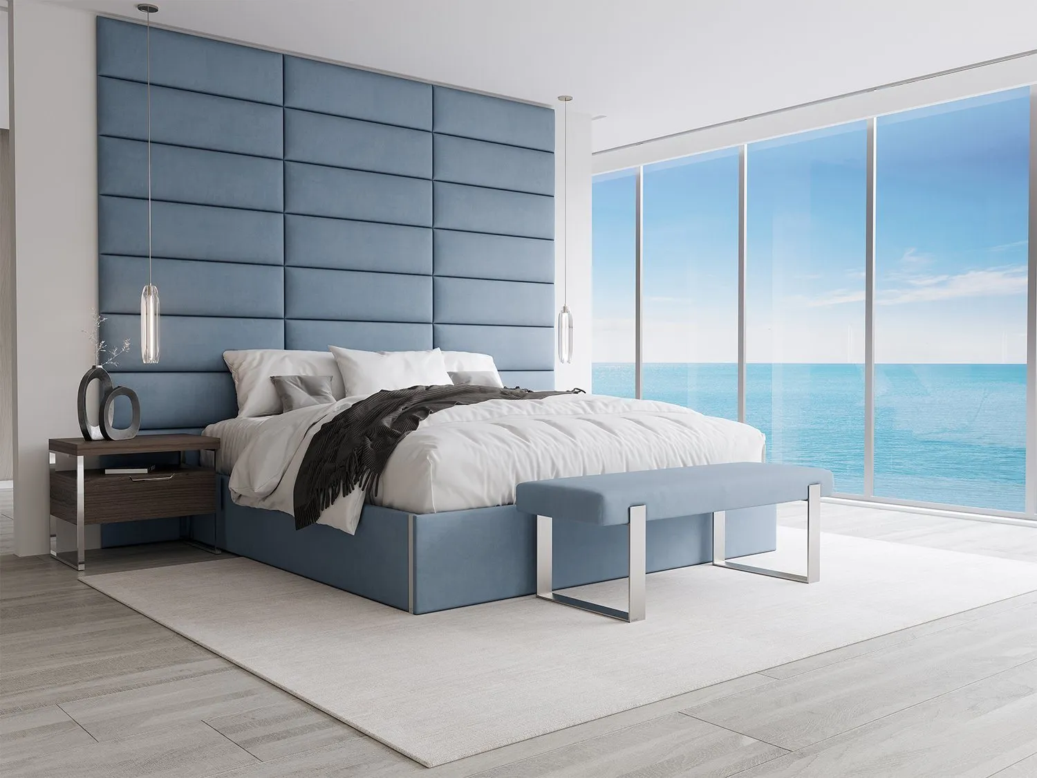 Vant Upholstered Bedroom Bench - Brushed Nickel Legs