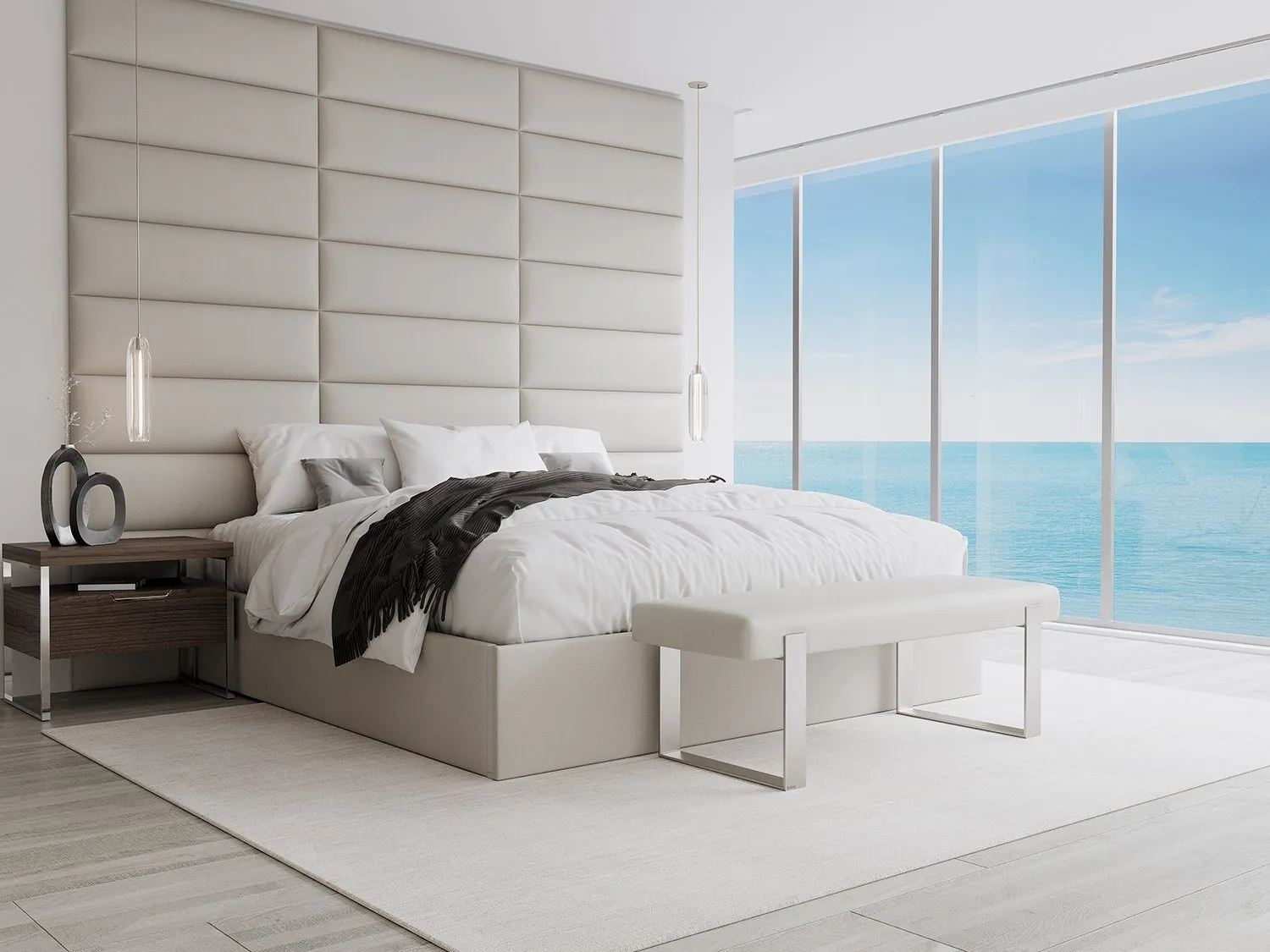 Vant Upholstered Bedroom Bench - Brushed Nickel Legs