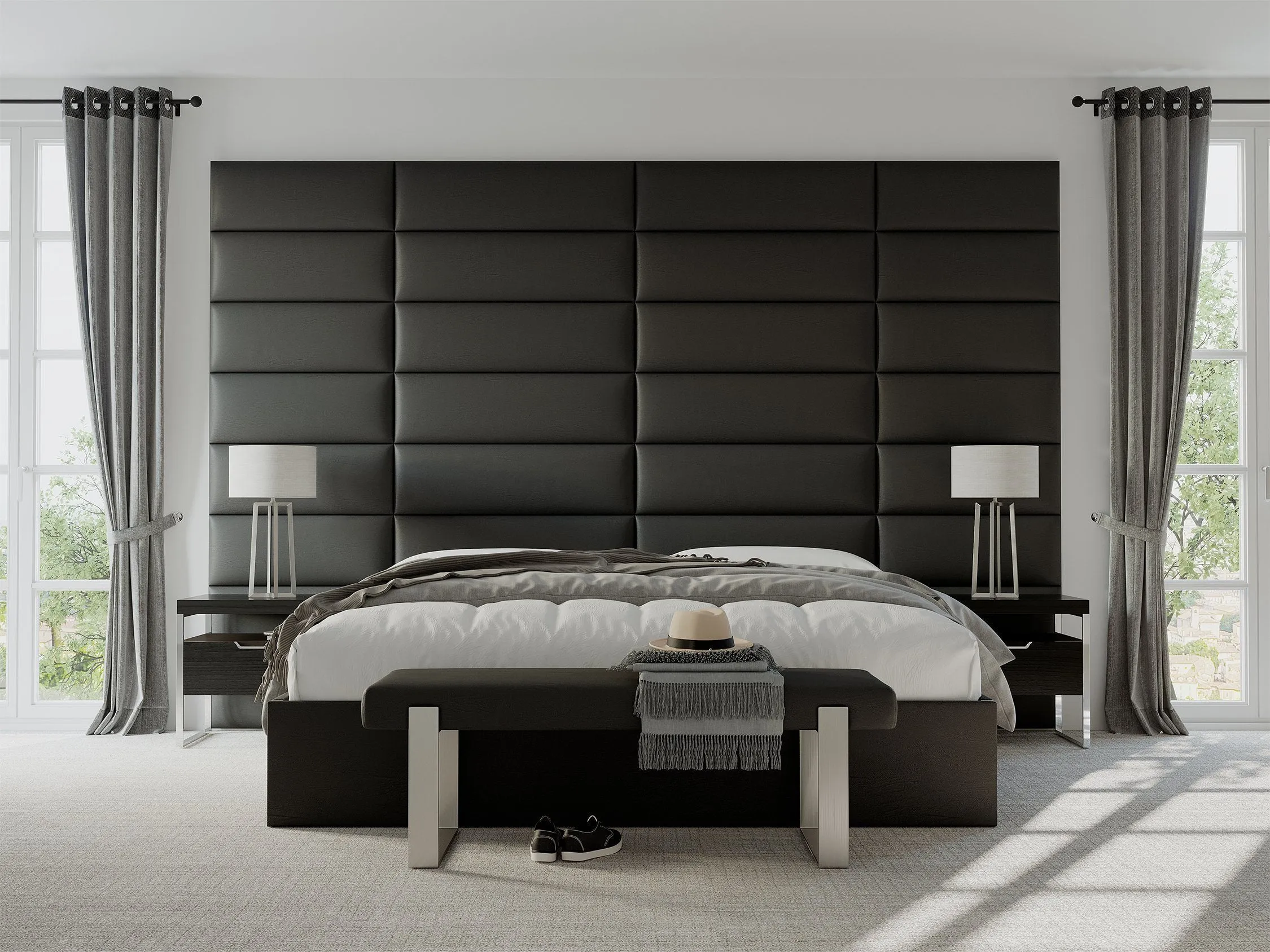 Vant Upholstered Bedroom Bench - Brushed Nickel Legs