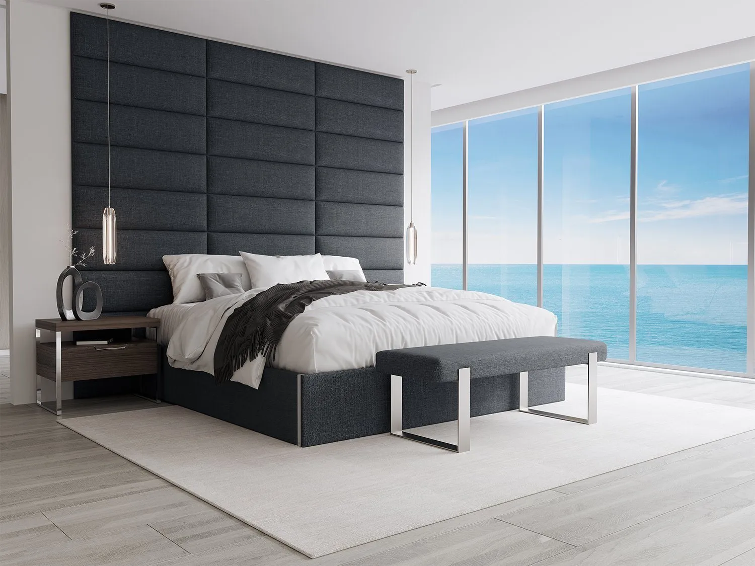 Vant Upholstered Bedroom Bench - Brushed Nickel Legs