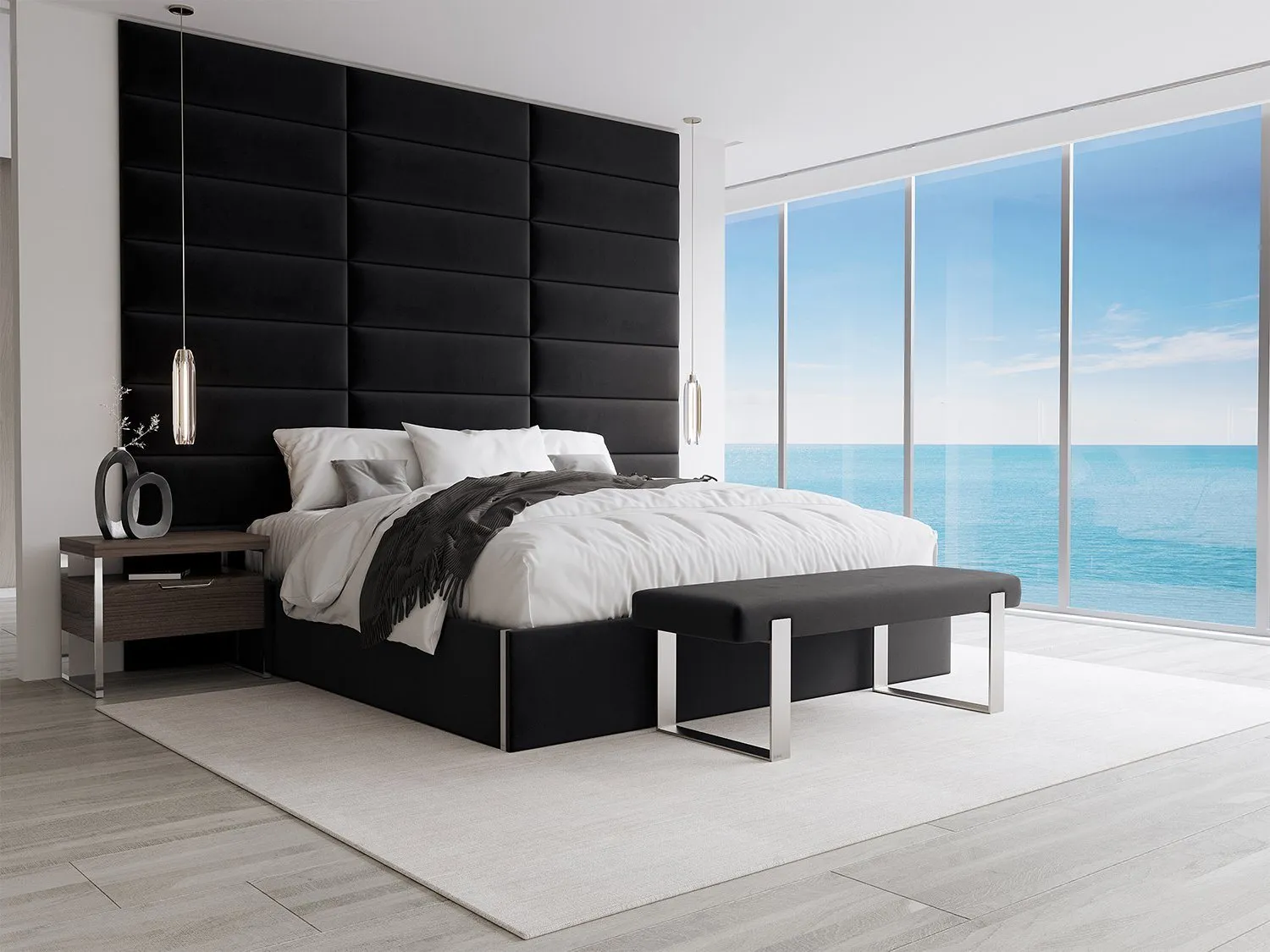 Vant Upholstered Bedroom Bench - Brushed Nickel Legs