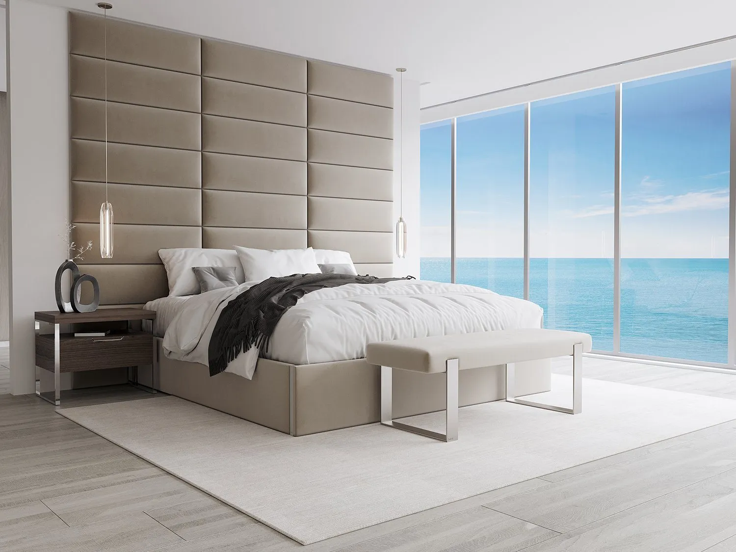Vant Upholstered Bedroom Bench - Brushed Nickel Legs