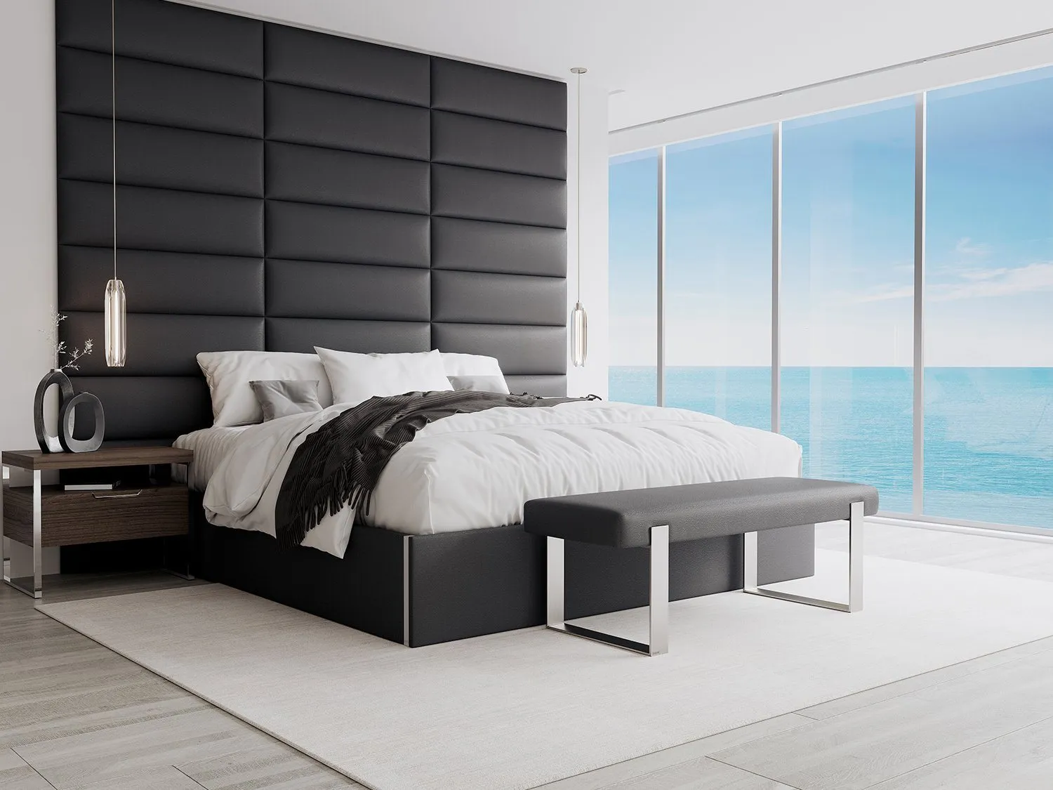 Vant Upholstered Bedroom Bench - Brushed Nickel Legs