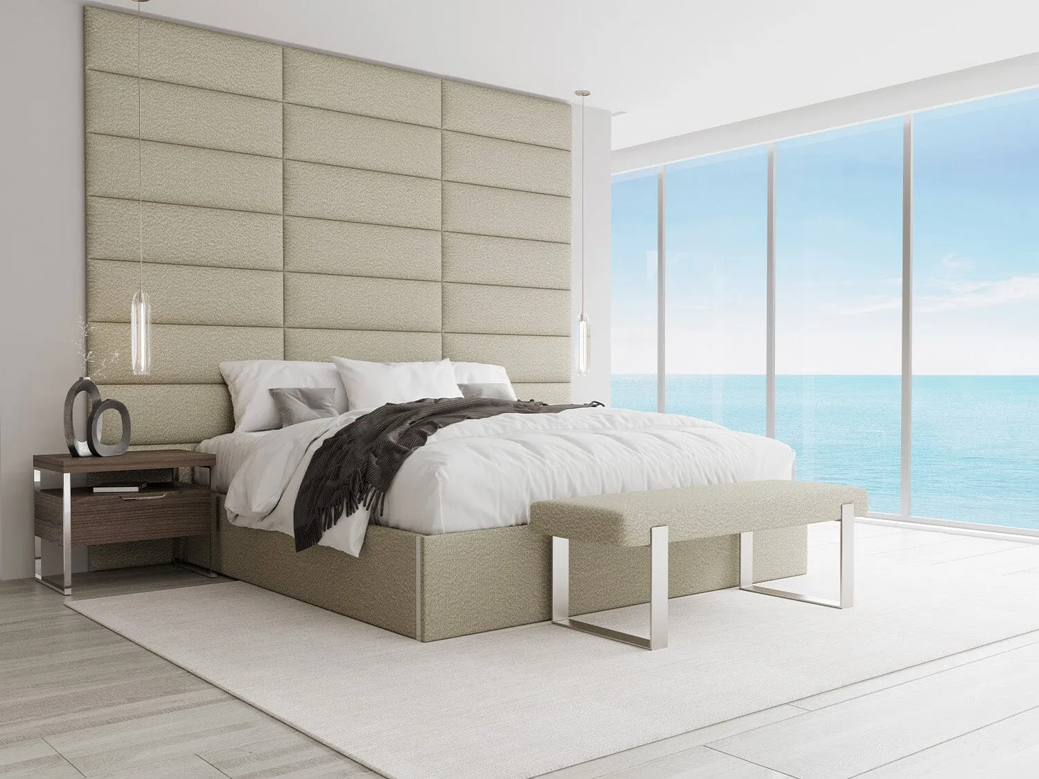 Vant Upholstered Bedroom Bench - Brushed Nickel Legs