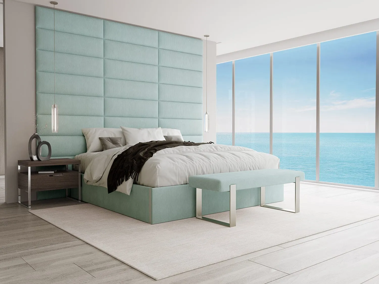 Vant Upholstered Bedroom Bench - Brushed Nickel Legs