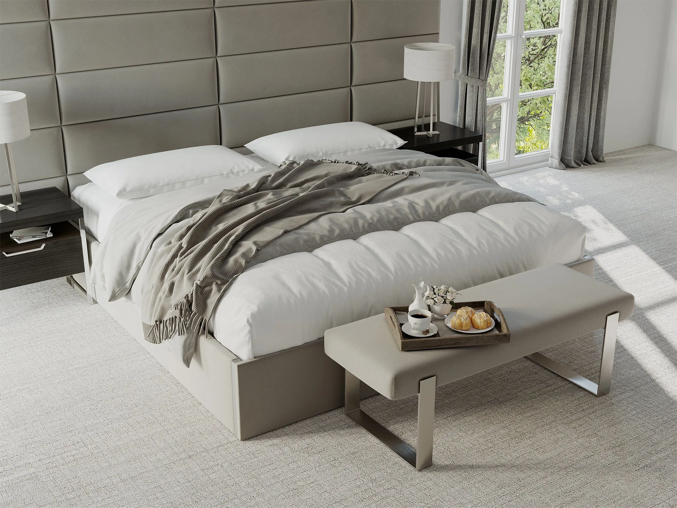 Vant Upholstered Bedroom Bench - Brushed Nickel Legs