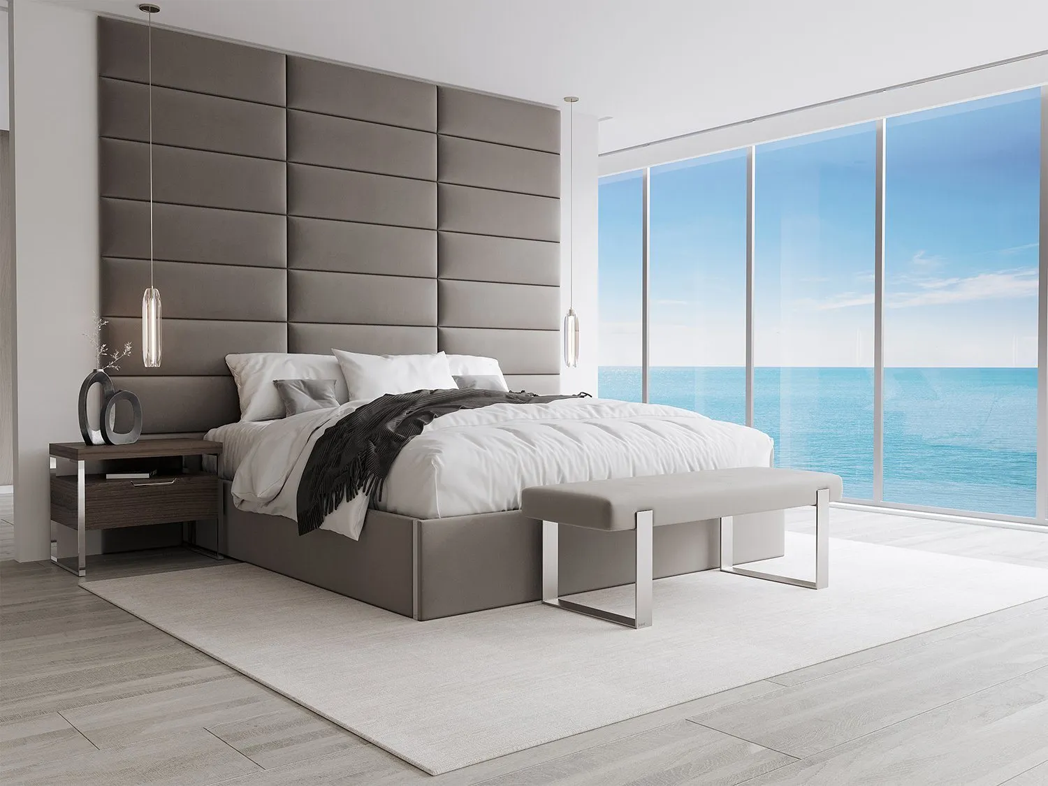Vant Upholstered Bedroom Bench - Brushed Nickel Legs