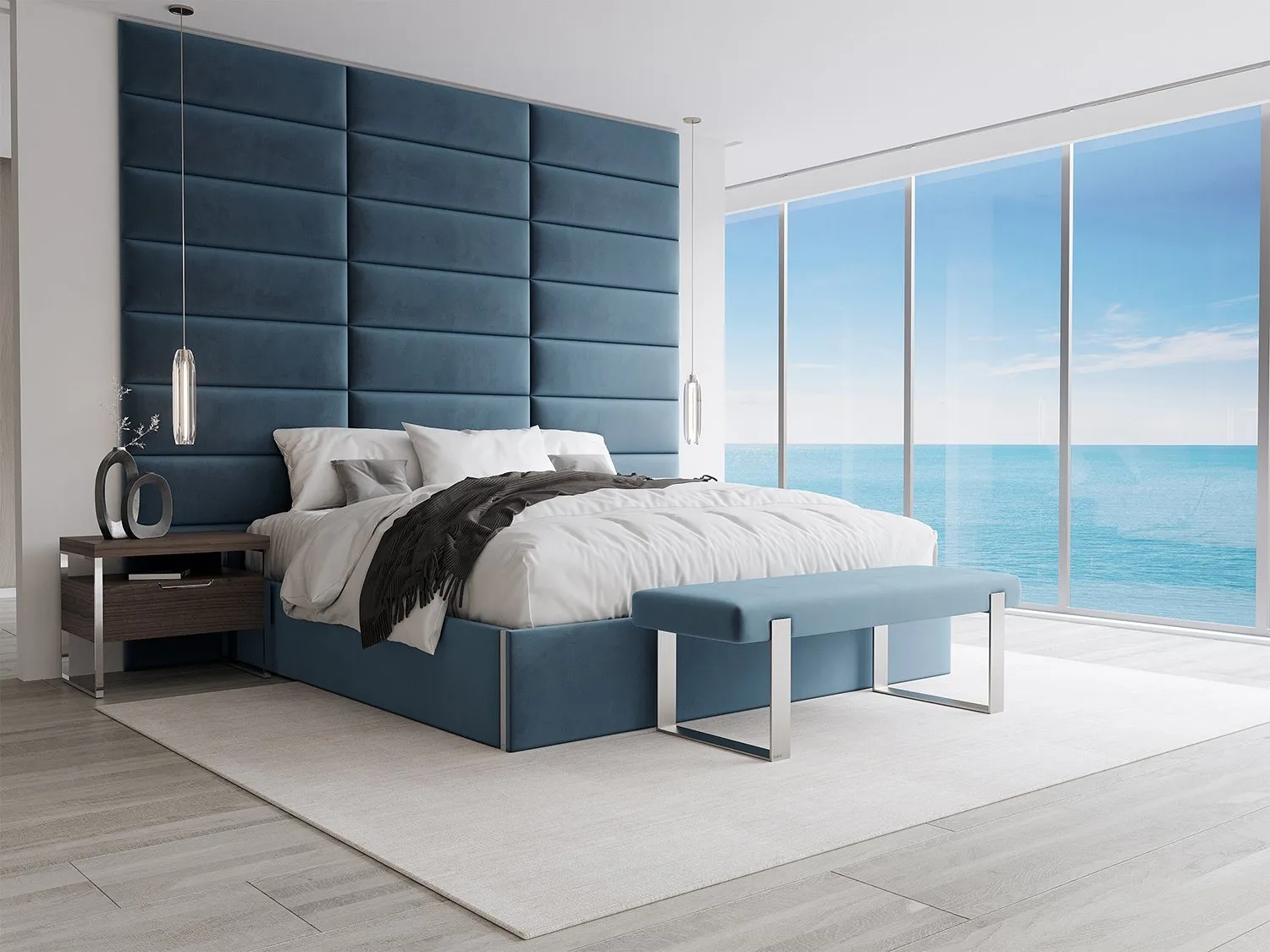 Vant Upholstered Bedroom Bench - Brushed Nickel Legs