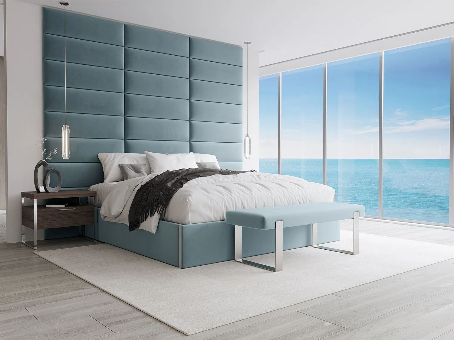 Vant Upholstered Bedroom Bench - Brushed Nickel Legs