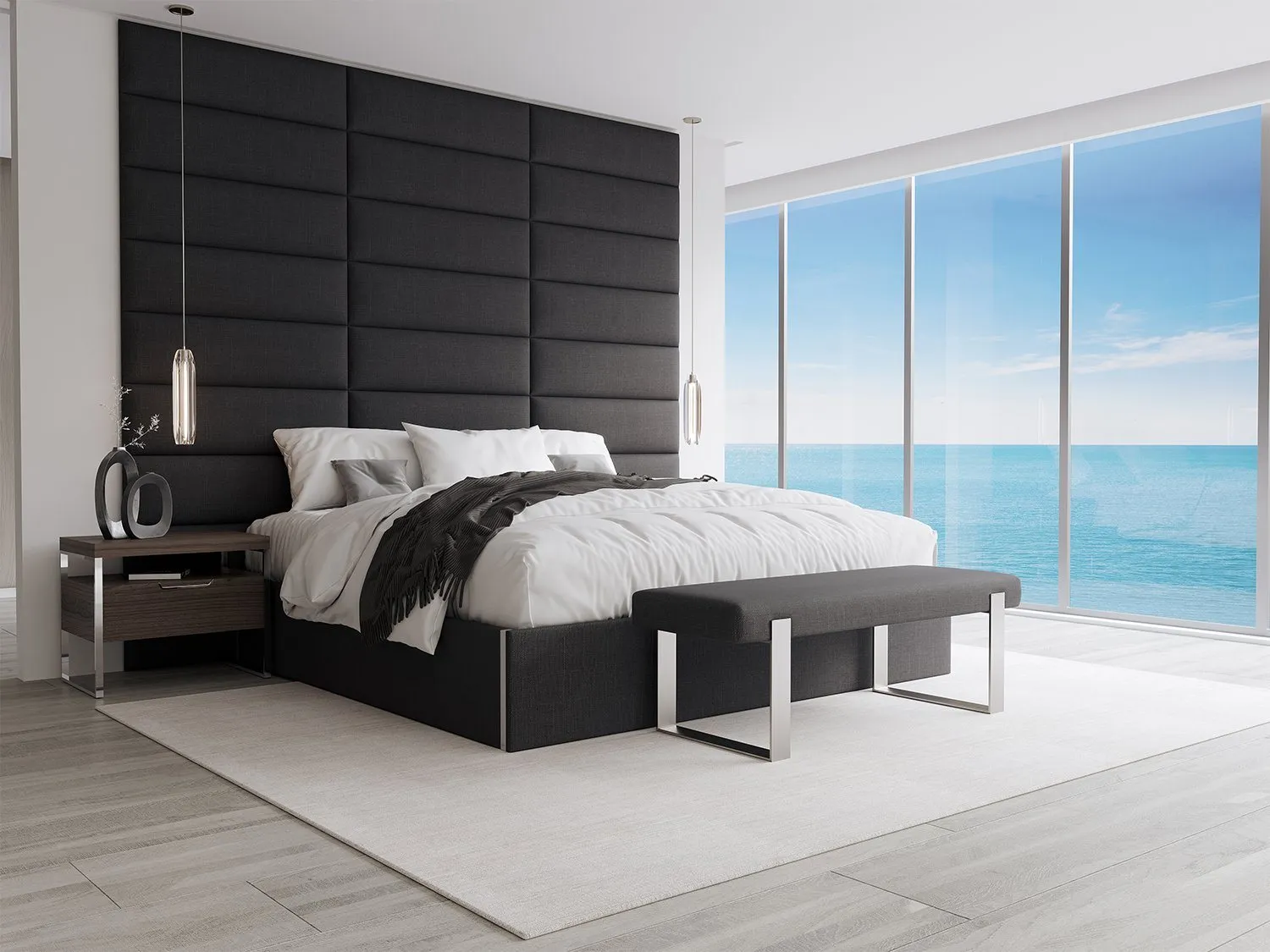 Vant Upholstered Bedroom Bench - Brushed Nickel Legs