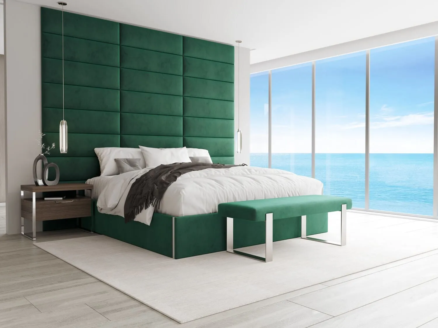 Vant Upholstered Bedroom Bench - Brushed Nickel Legs