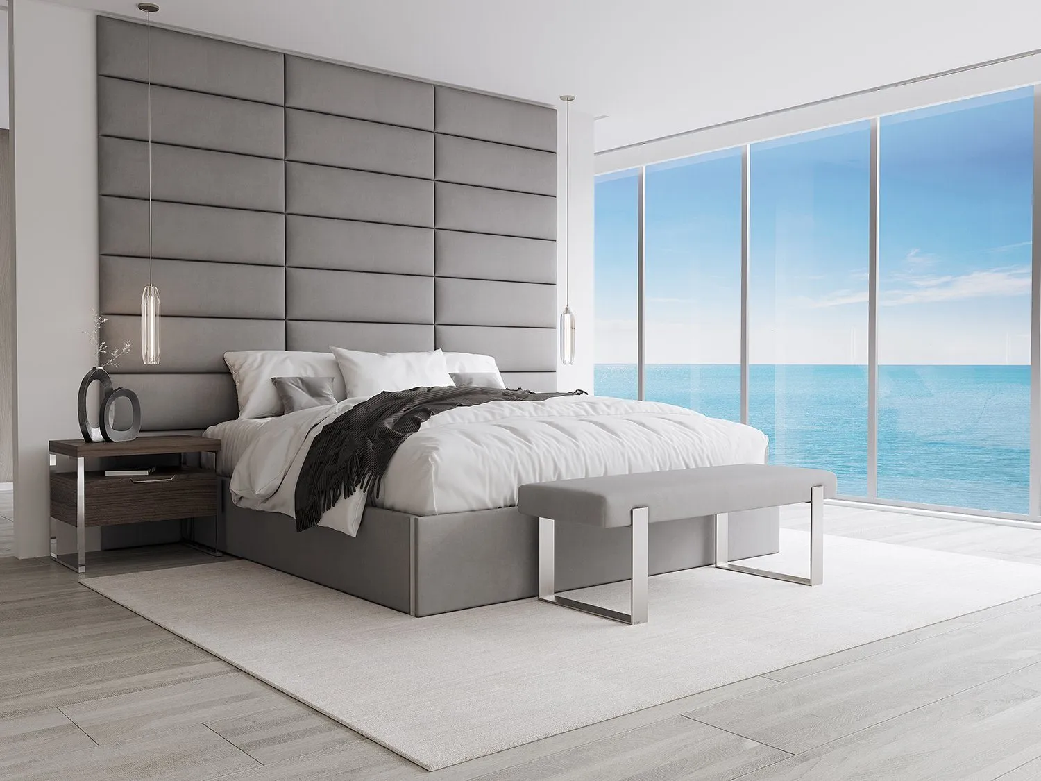 Vant Upholstered Bedroom Bench - Brushed Nickel Legs
