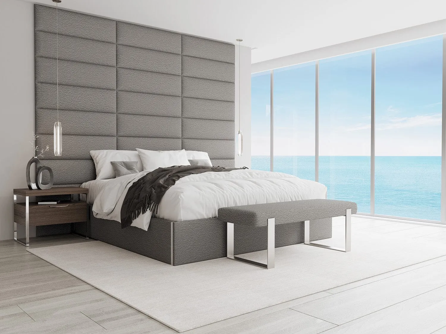 Vant Upholstered Bedroom Bench - Brushed Nickel Legs