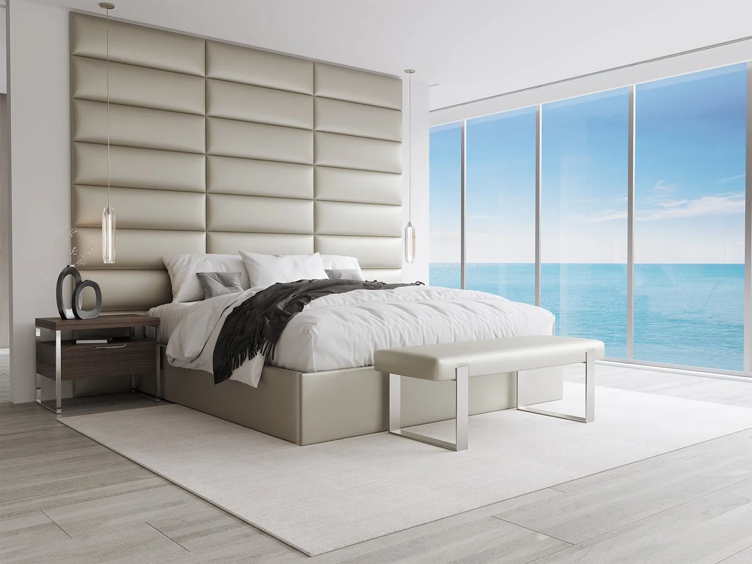 Vant Upholstered Bedroom Bench - Brushed Nickel Legs