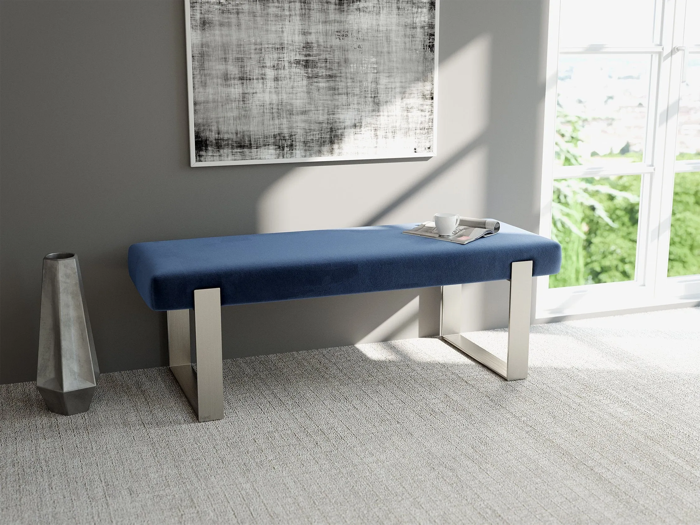 Vant Upholstered Bedroom Bench - Brushed Nickel Legs