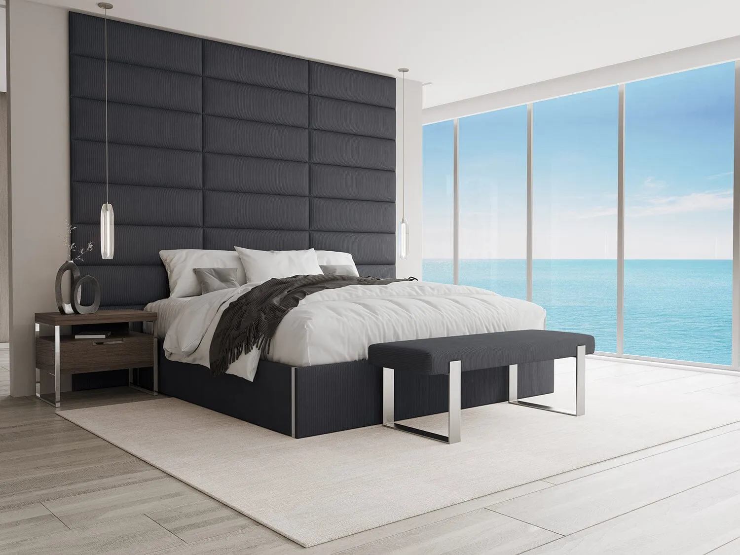 Vant Upholstered Bedroom Bench - Brushed Nickel Legs