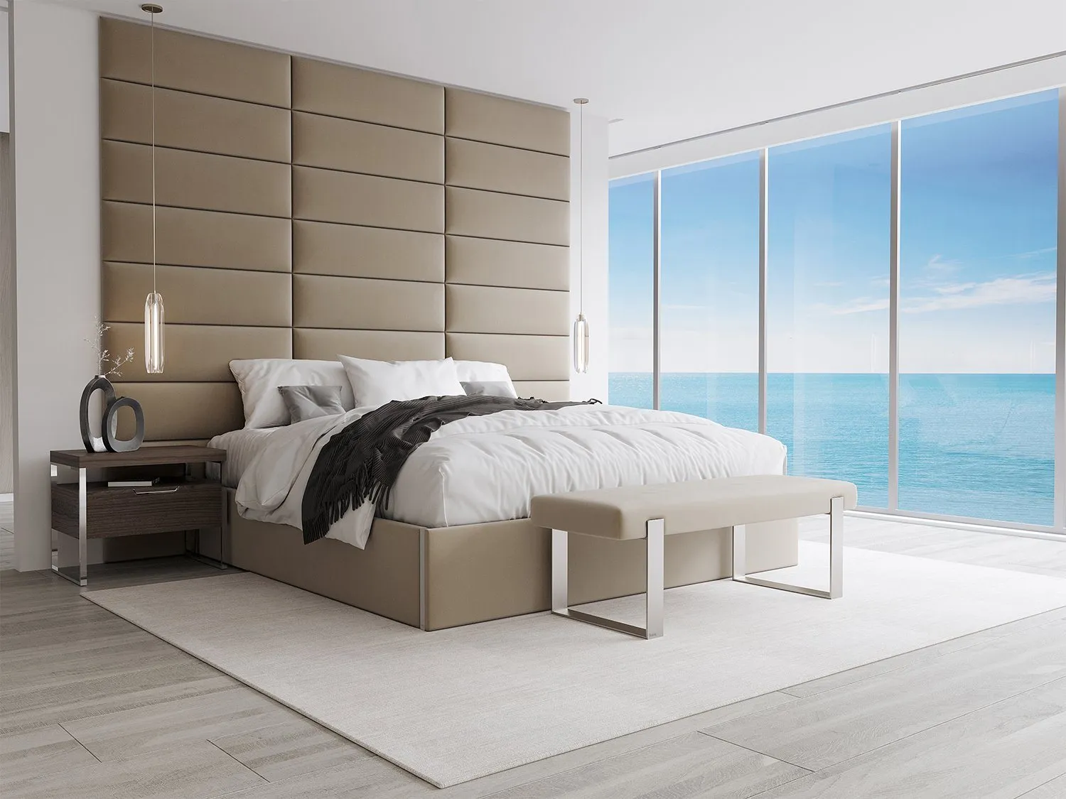 Vant Upholstered Bedroom Bench - Brushed Nickel Legs