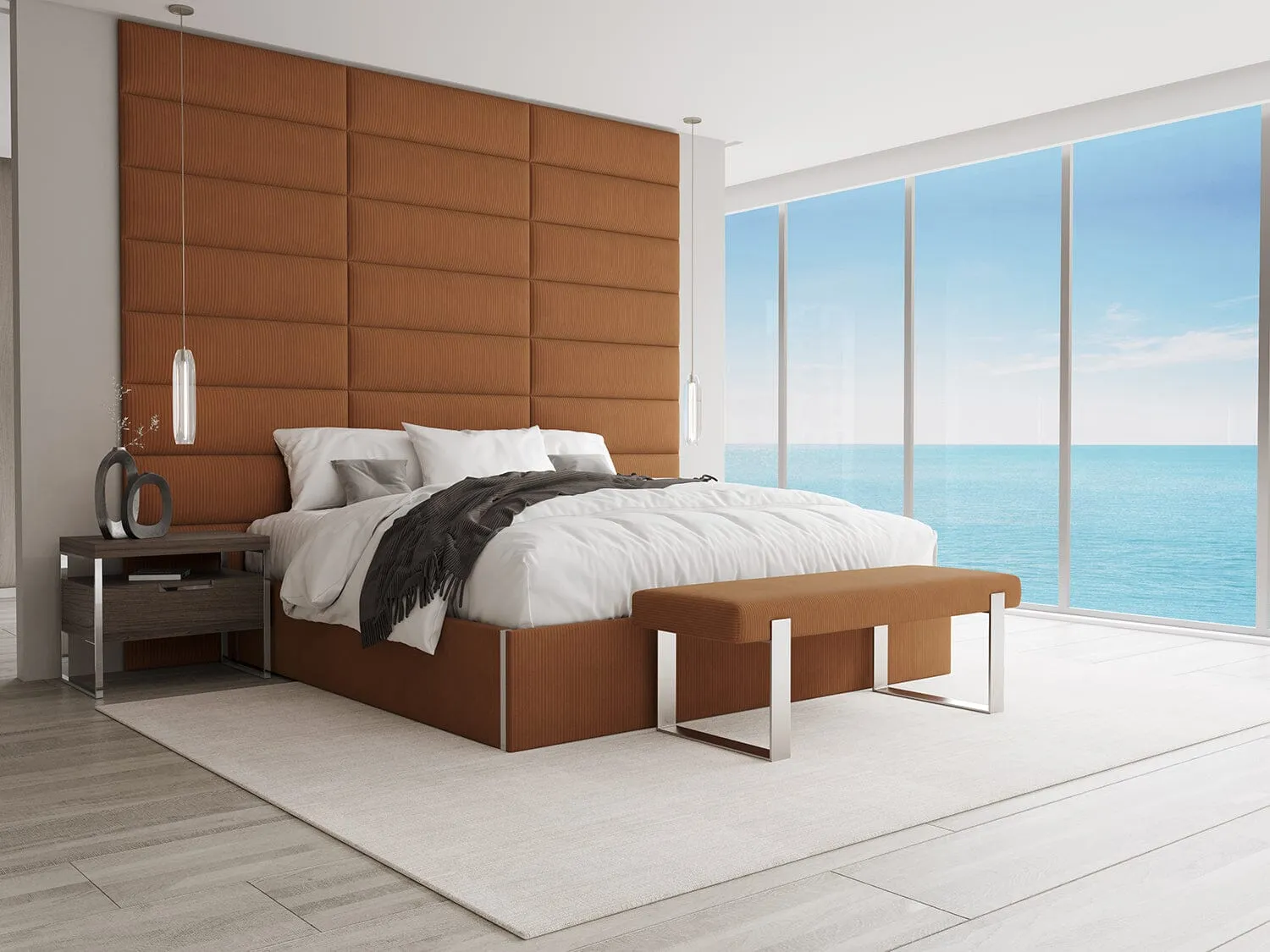 Vant Upholstered Bedroom Bench - Brushed Nickel Legs