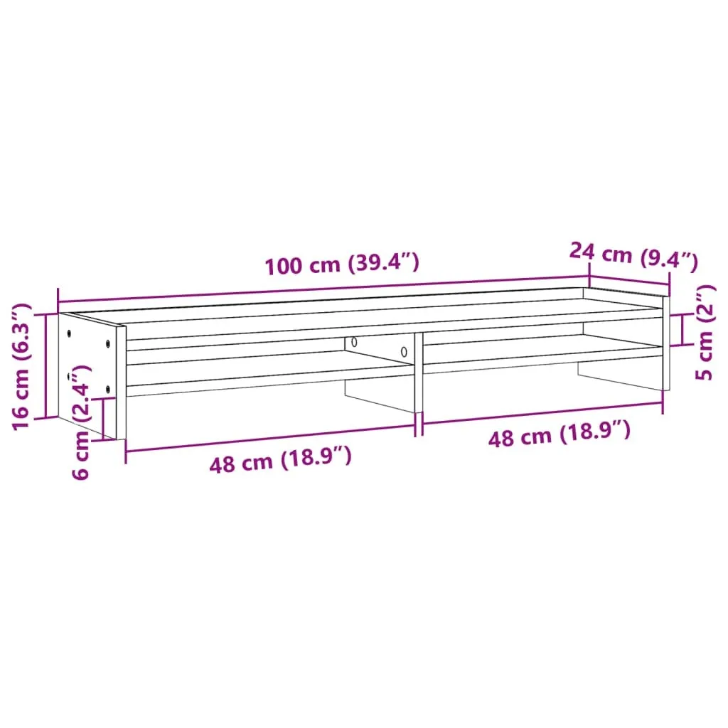 vidaXL Monitor Stand Smoked Oak 100x24x16 cm Engineered Wood
