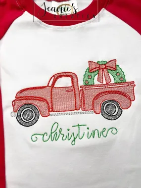Vintage Christmas Wreath in Truck Raglan Shirt