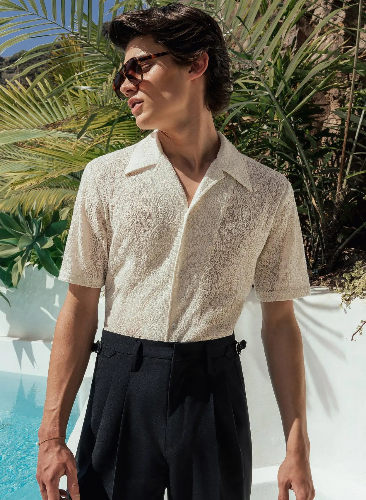 Western Ivory Lace Embroidery Short Sleeve Shirt